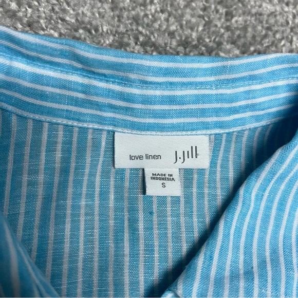 J.Jill Shirt Womens Small Love Linen Blue Stripe Button Up Coastal Beach Casual - Picture 4 of 6